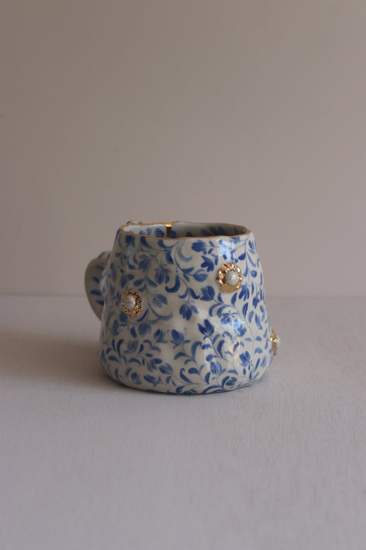 Blue China Mug with Gold Lustre