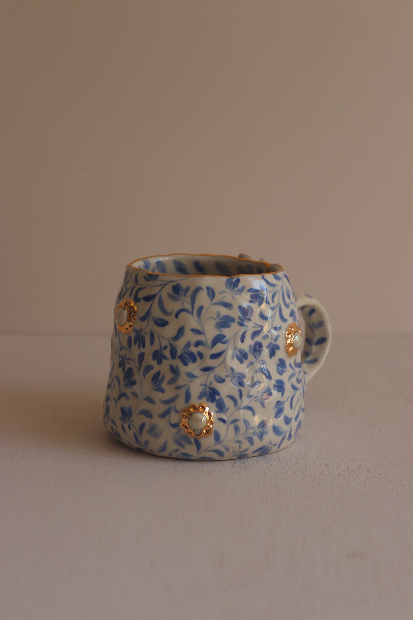 Blue China Mug with Gold Lustre